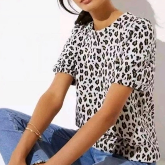 LOFT Grey Black and Tan Leopard Print Top and Skirt Set Puff Sleeve - Picture 2 of 13